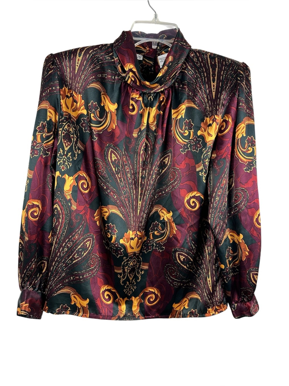 Vintage Marlis Paisley Blouse Burgundy Gold Baroque Print Korea Size 6